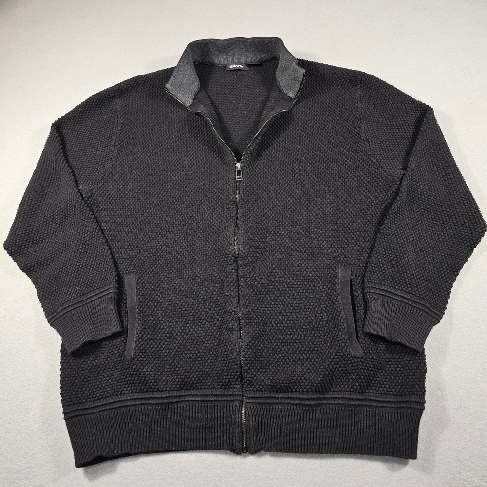 Claiborne Sweater Mens 2XLT Black Full Zip Cardigan Textured Cotton Mock Neck